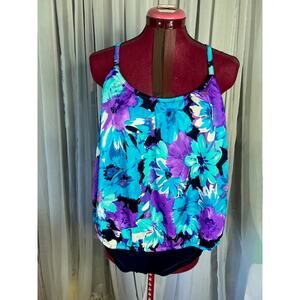 Le cove one piece swimsuit Vintage floral tankini look blue purple white